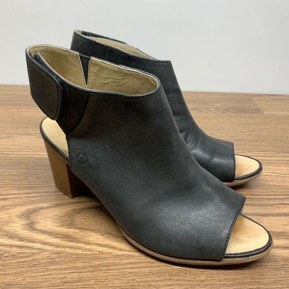 Josef Seibel Bonnie 8.5 Black Leather Peep Toe Bootie Size 39 Women Block Chunky